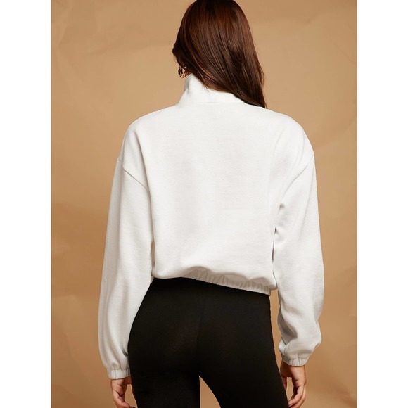 🌟 minimalist Drop Shoulder Zip Half Placket Sweatshirt - Picture 2 of 11